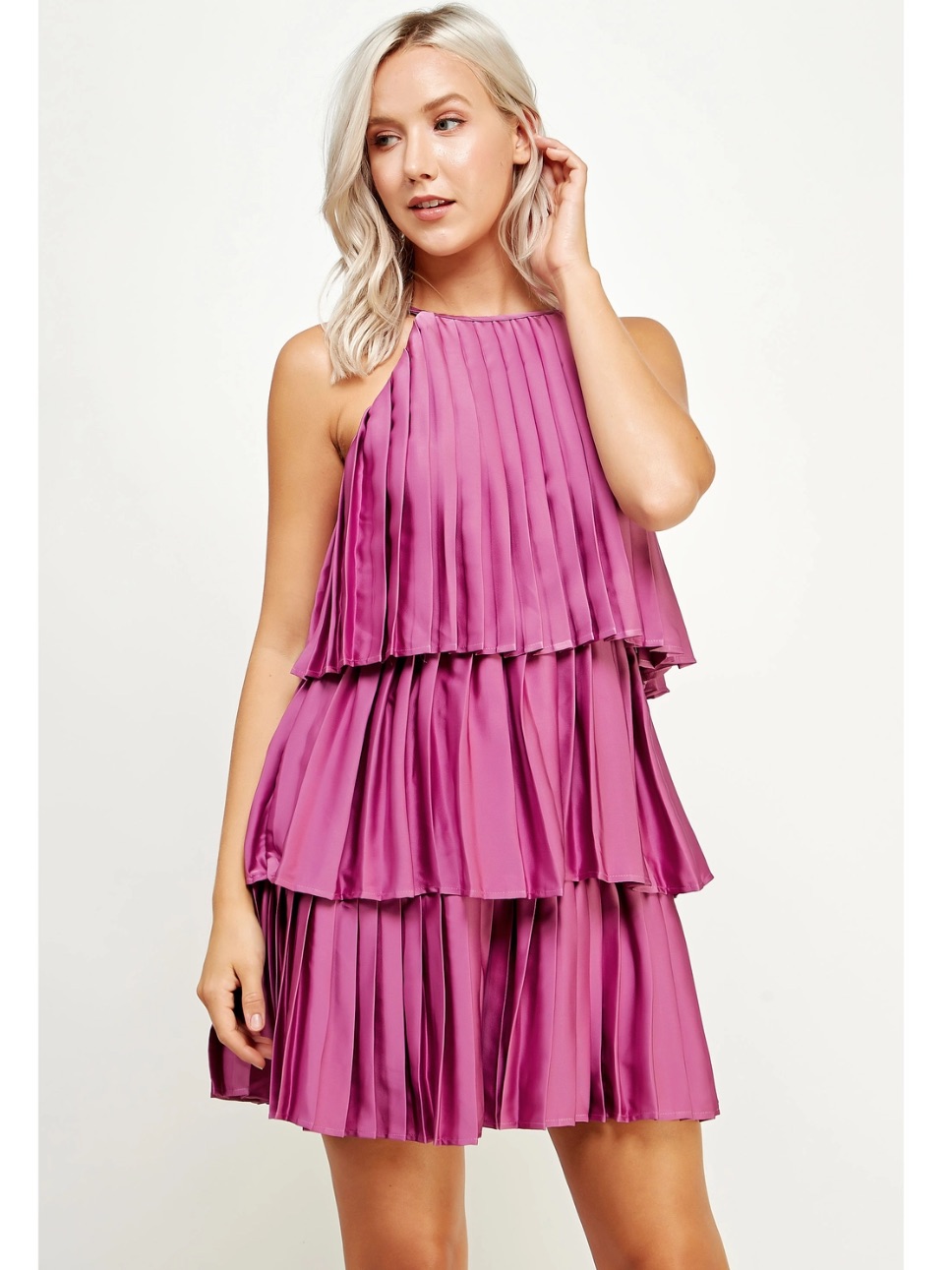 Strut & Bolt Pleated Satin Tiered Dress